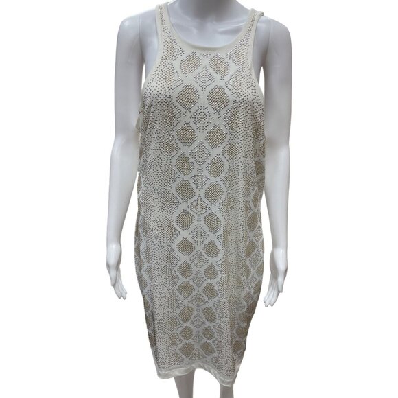 Cache Women Off White Gold and Silver bedazzled studs Sleeveless Dress XL - Picture 1 of 4